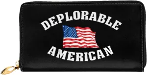 Deplorable and Proud American Flag Long Leather Clutch Wallet with Dual-Sided Print - Storage bag (12 Card Slots, Zippered Coin Pocket)