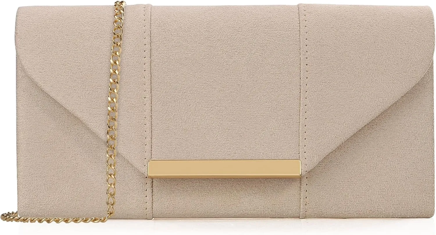 Dexmay Women Faux Suede Envelope Clutch Purse Evening Velvet Handbag Foldover Shoulder Crossbody Bag