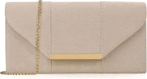 Dexmay Women Faux Suede Envelope Clutch Purse Evening Velvet Handbag Foldover Shoulder Crossbody Bag