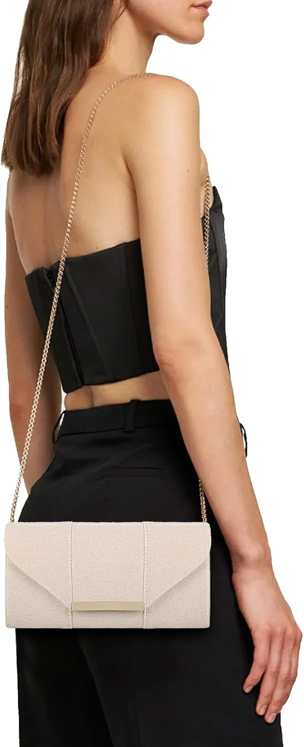 Dexmay Women Faux Suede Envelope Clutch Purse Evening Velvet Handbag Foldover Shoulder Crossbody Bag