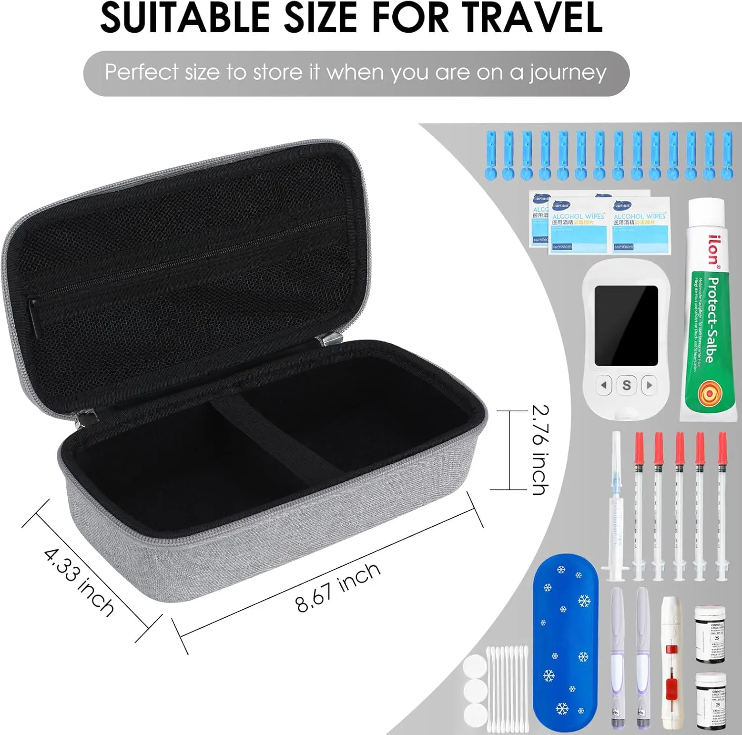 Diabetic Travel Case for Supplies, Portable Diabetes Carrying case for Glucose Monitor, Insulin Pens, Test Strips, and Lancets Diabetes Travel Case for Diabetic Supplies (Case Only)