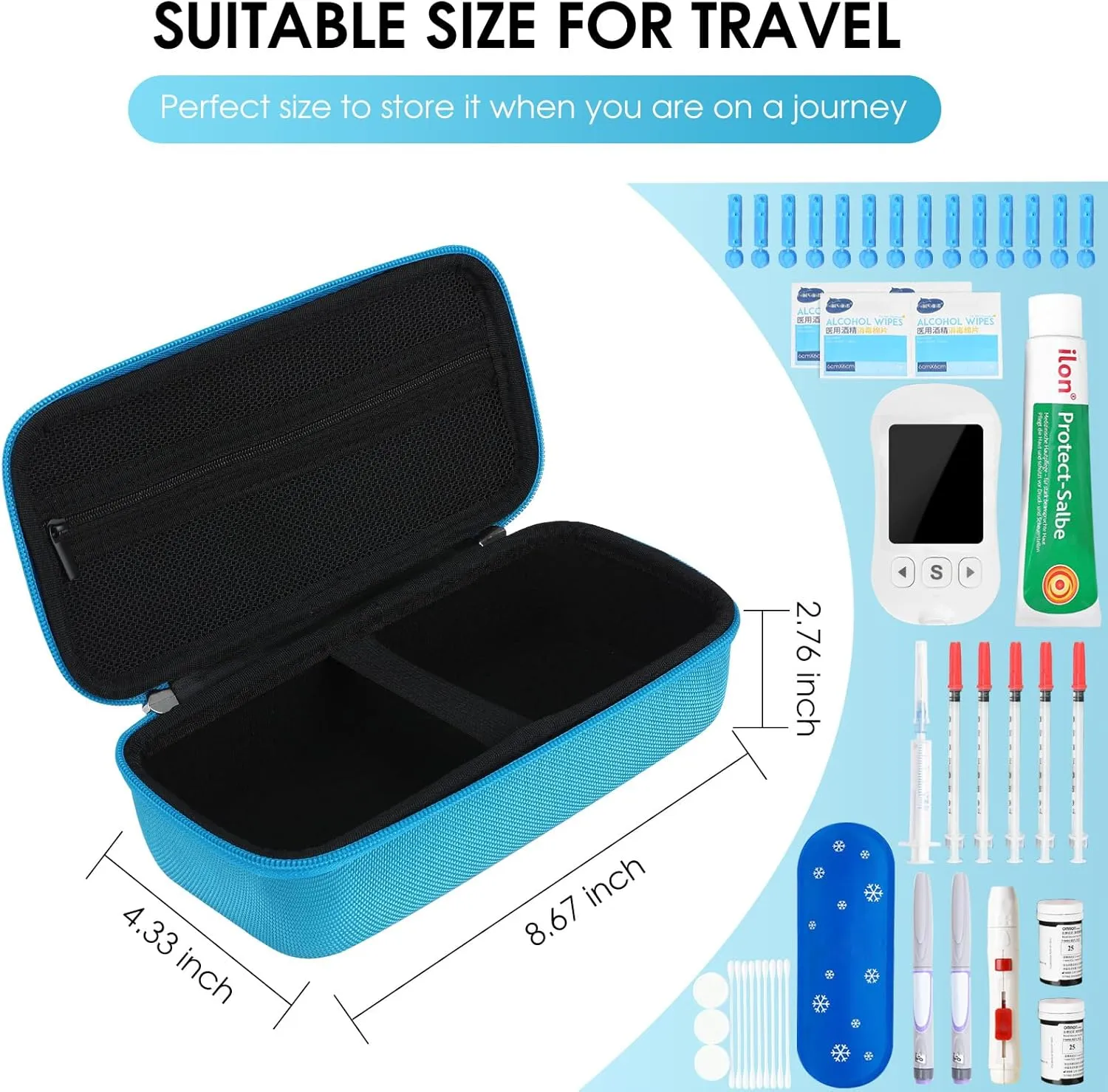 Diabetic Travel Case for Supplies, Portable Diabetes Carrying Case for Glucose Monitor, Insulin Pens, Test Strips, and Lancets Diabetes Travel Case for Diabetic Supplies (Case Only)