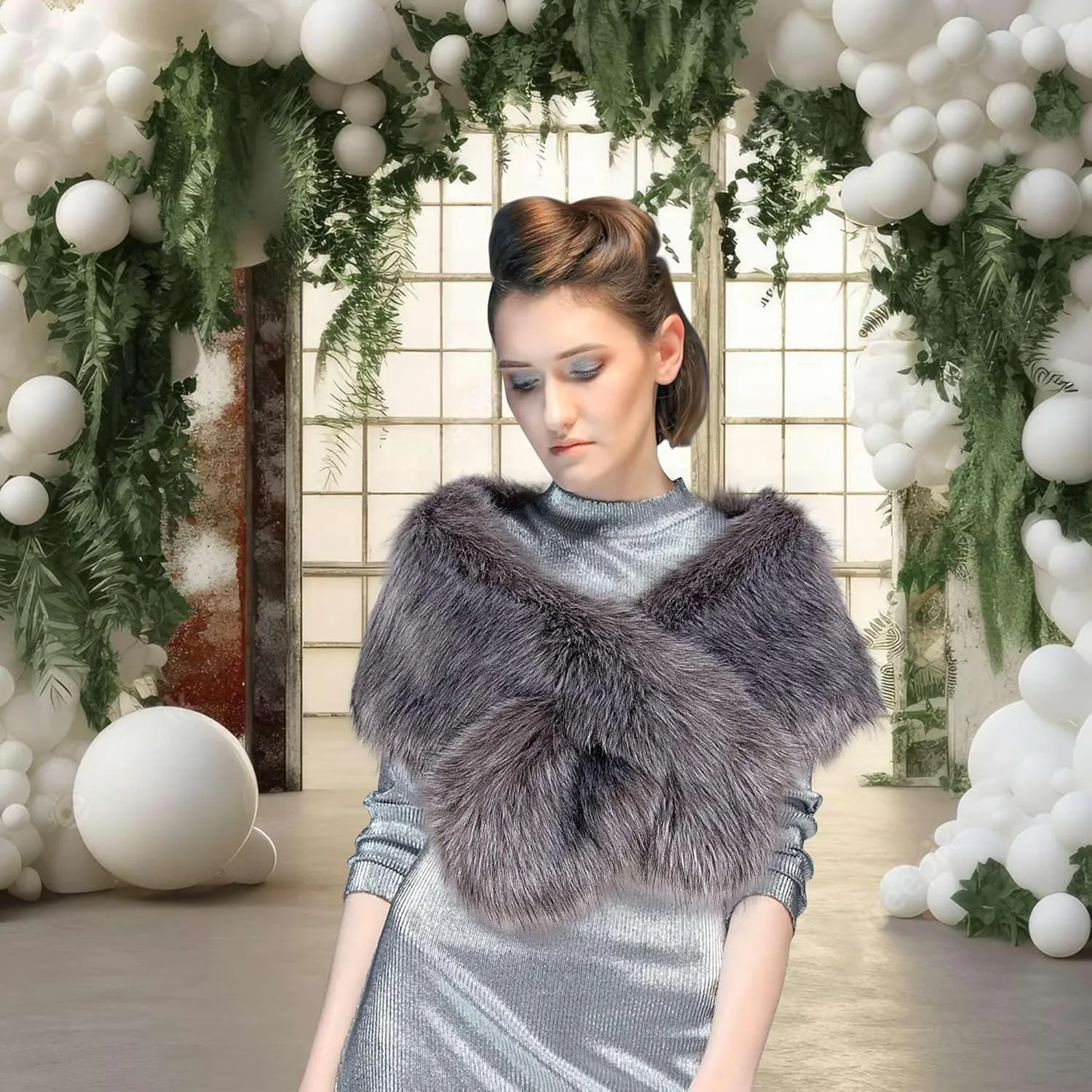 Dikoaina Extra Large Women's Faux Fur Collar for Winter Coat