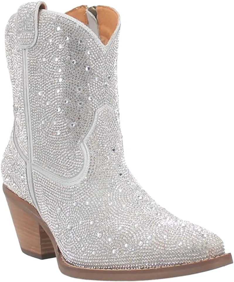 Dingo Womens Neon Moon Rhinestone Pointed Toe Zippered Casual Boots Ankle High Heel 3" & Up - Pink