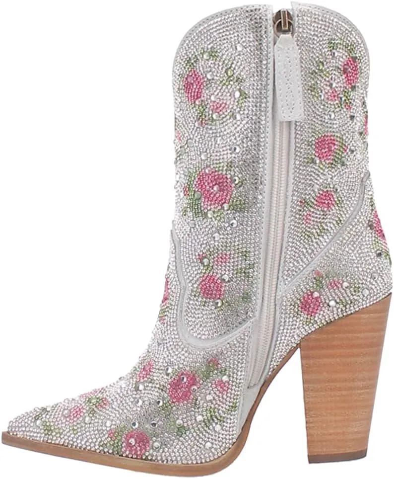 Dingo Womens Neon Moon Rhinestone Pointed Toe Zippered Casual Boots Ankle High Heel 3" & Up - Pink