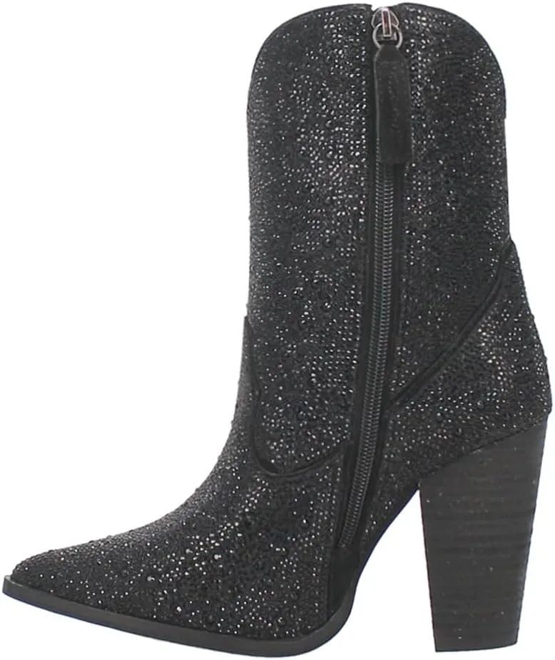 Dingo Womens Neon Moon Rhinestone Pointed Toe Zippered Casual Boots Ankle High Heel 3" & Up - Pink