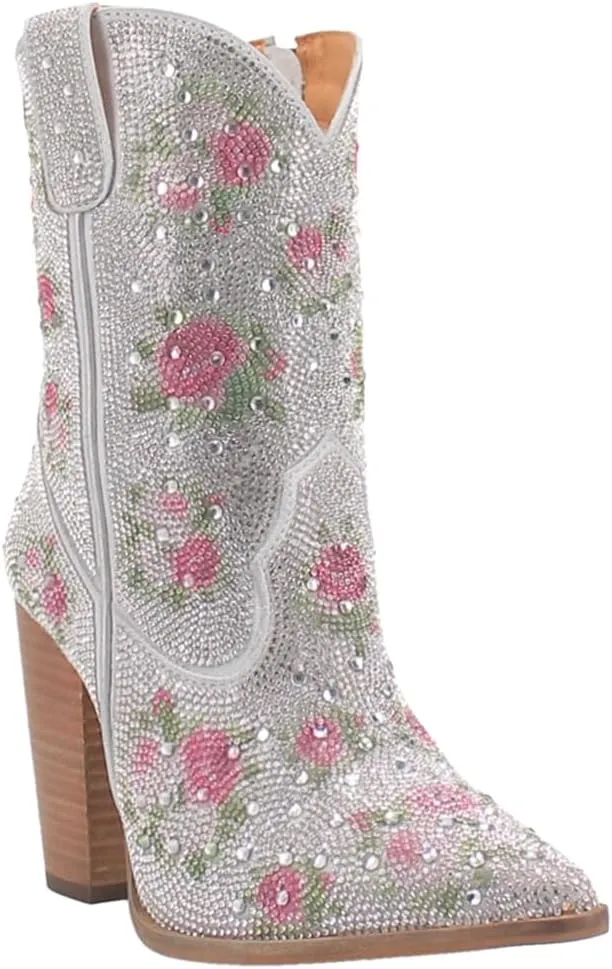 Dingo Womens Neon Moon Rhinestone Pointed Toe Zippered Casual Boots Ankle High Heel 3" & Up - Pink
