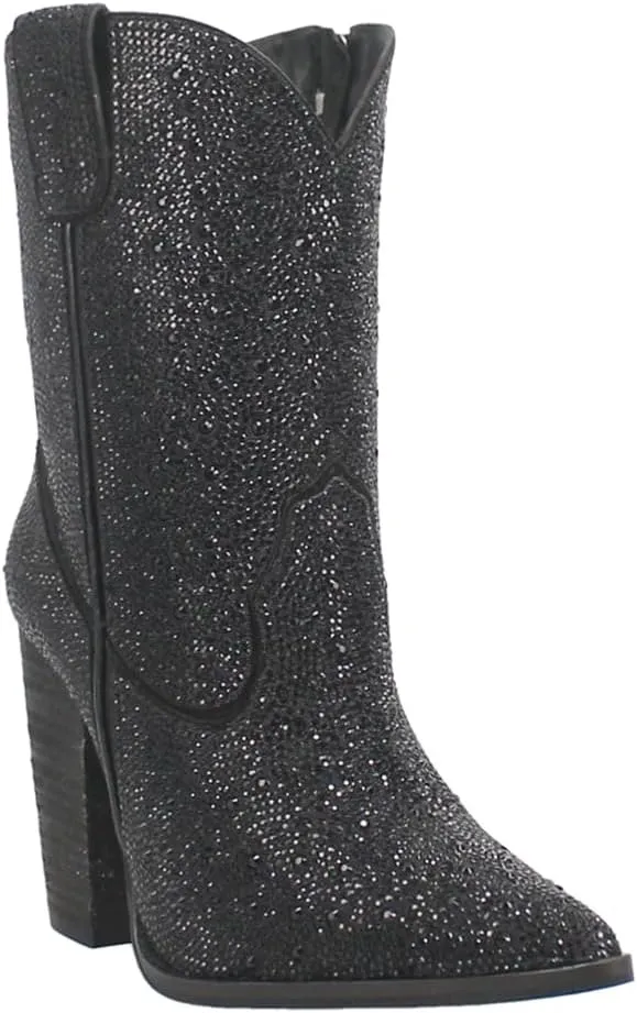 Dingo Womens Neon Moon Rhinestone Pointed Toe Zippered Casual Boots Ankle High Heel 3" & Up - Pink