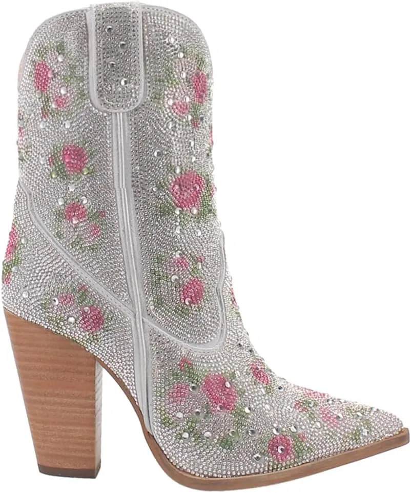 Dingo Womens Neon Moon Rhinestone Pointed Toe Zippered Casual Boots Ankle High Heel 3" & Up - Pink