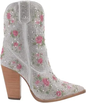 Dingo Womens Neon Moon Rhinestone Pointed Toe Zippered Casual Boots Ankle High Heel 3" & Up - Pink