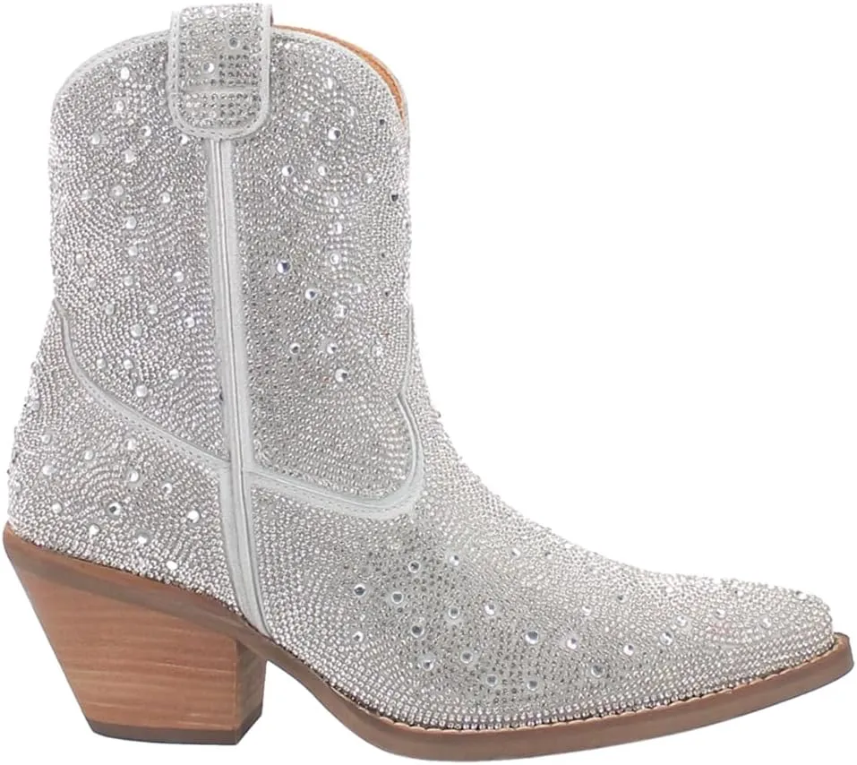 Dingo Womens Neon Moon Rhinestone Pointed Toe Zippered Casual Boots Ankle High Heel 3" & Up - Pink