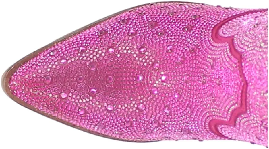 Dingo Womens Neon Moon Rhinestone Pointed Toe Zippered Casual Boots Ankle High Heel 3" & Up - Pink