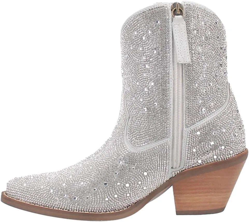 Dingo Womens Neon Moon Rhinestone Pointed Toe Zippered Casual Boots Ankle High Heel 3" & Up - Pink