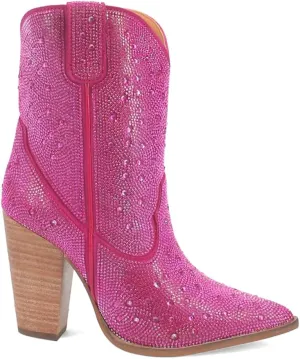 Dingo Womens Neon Moon Rhinestone Pointed Toe Zippered Casual Boots Ankle High Heel 3" & Up - Pink