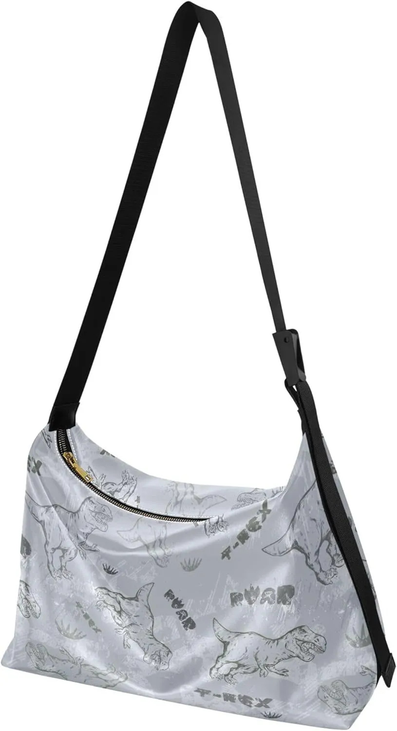 Dino Trex Roar Gray Hobo Women Handbag Leather Large Crossbody Purses Cartoon Animal Print Designer Shoulder Purse