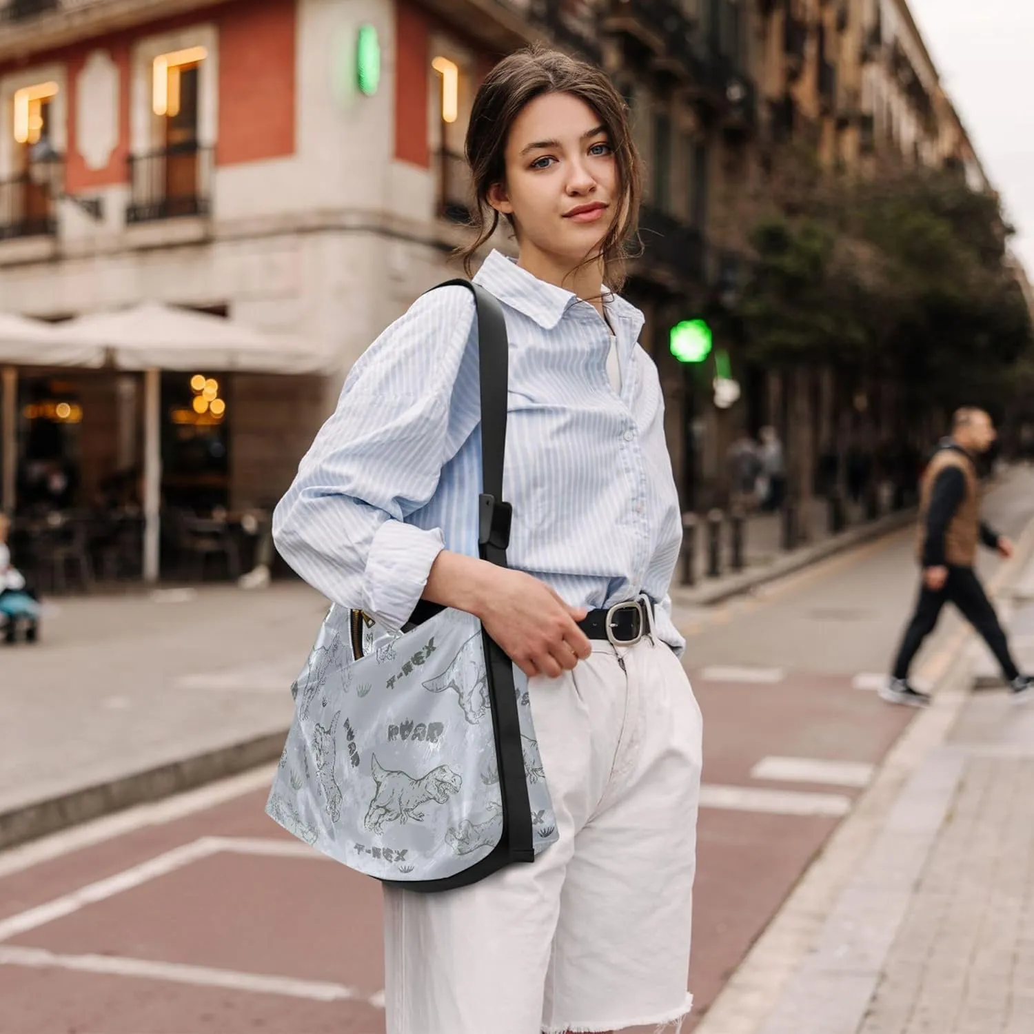Dino Trex Roar Gray Hobo Women Handbag Leather Large Crossbody Purses Cartoon Animal Print Designer Shoulder Purse