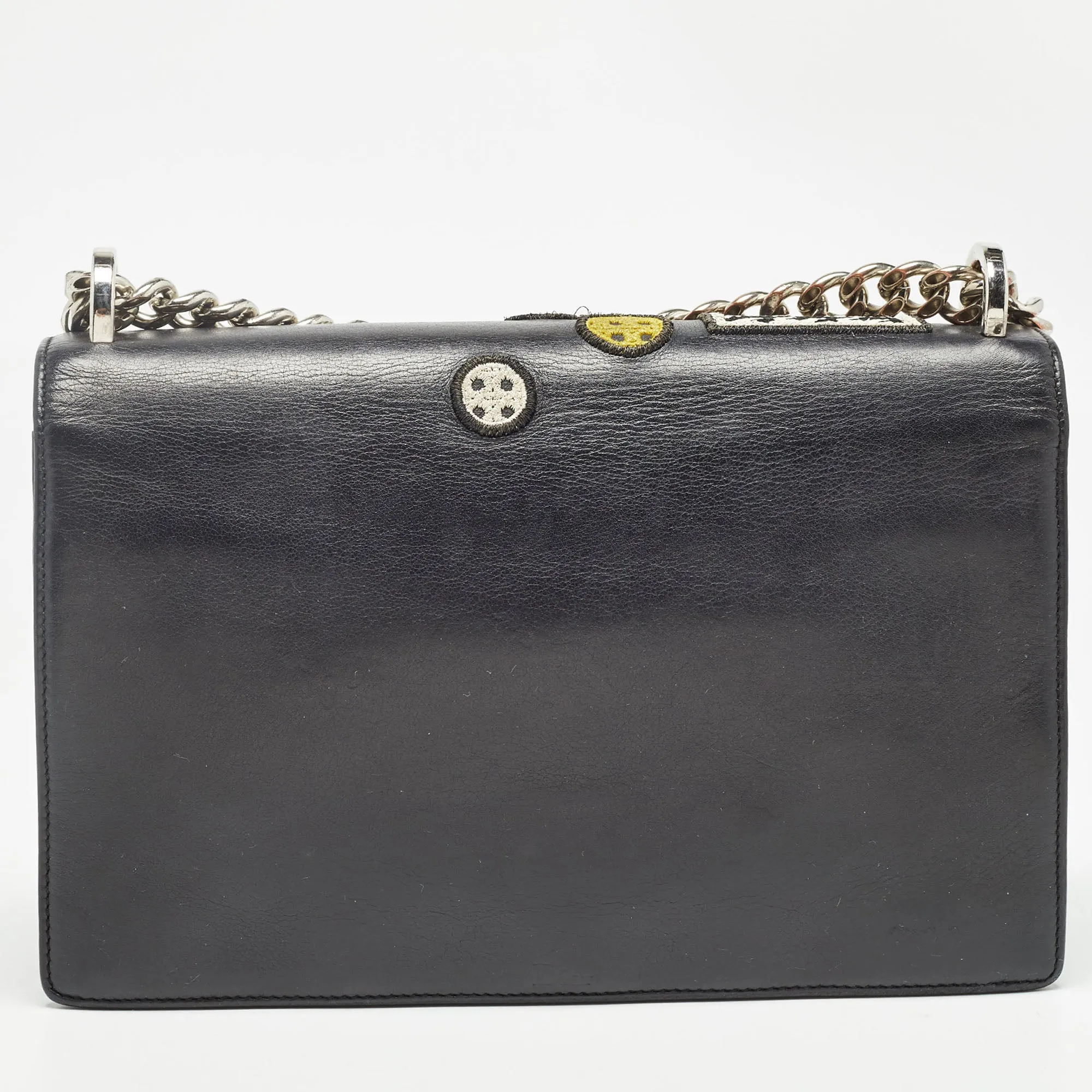 DIOR Black Leather Medium Patch ama Flap Shoulder Bag