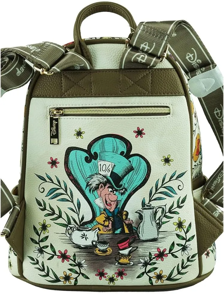 Disney Backpack Personalized Alice in Wonderland Officially Licensed 11 Inch Vegan Leather Double Strap Shoulder Bag with Custom Name