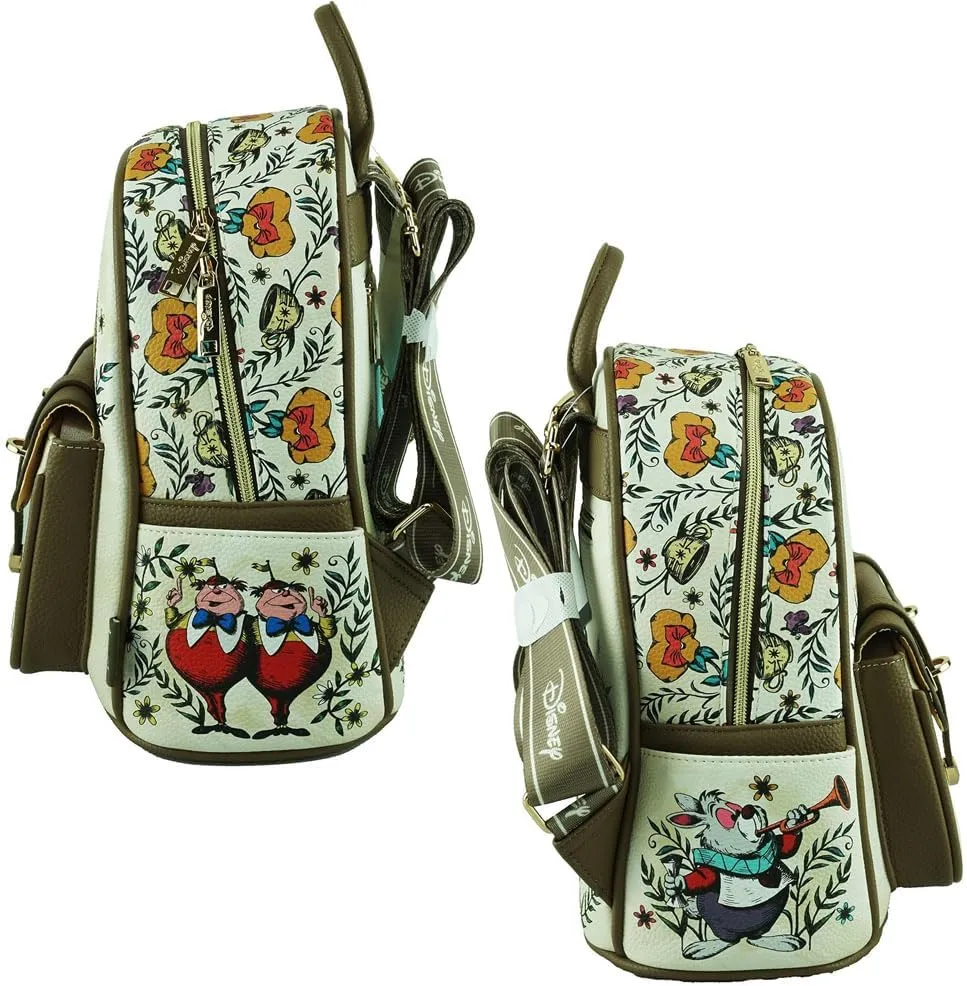 Disney Backpack Personalized Alice in Wonderland Officially Licensed 11 Inch Vegan Leather Double Strap Shoulder Bag with Custom Name