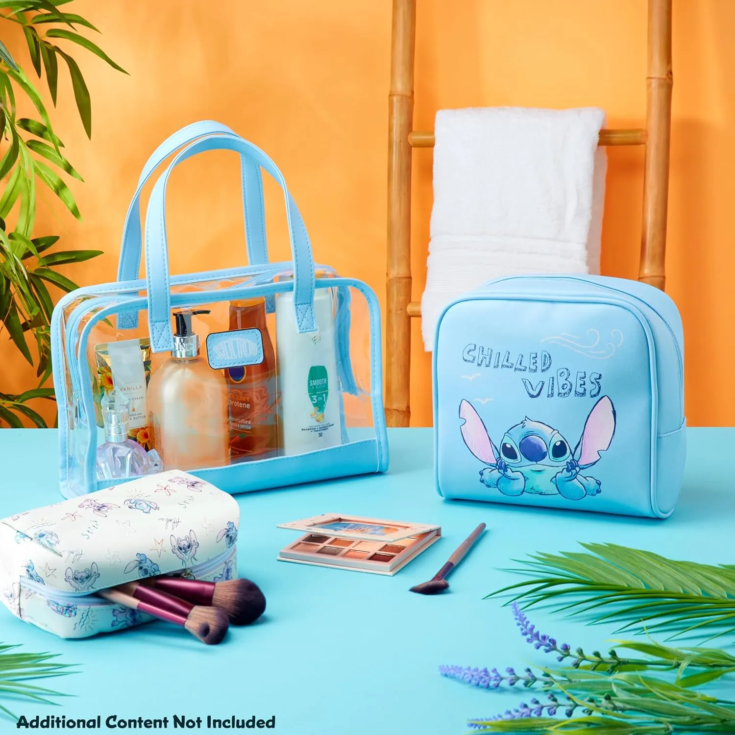 Disney Stitch Toiletry Bag Set for Women Teens Cosmetic Bag with Travel Bottles (Blue Stitch 3 Pcs)