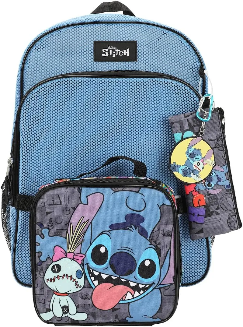 Disney's Stitch 5-Piece Mesh Backpack & Lunchbox Set