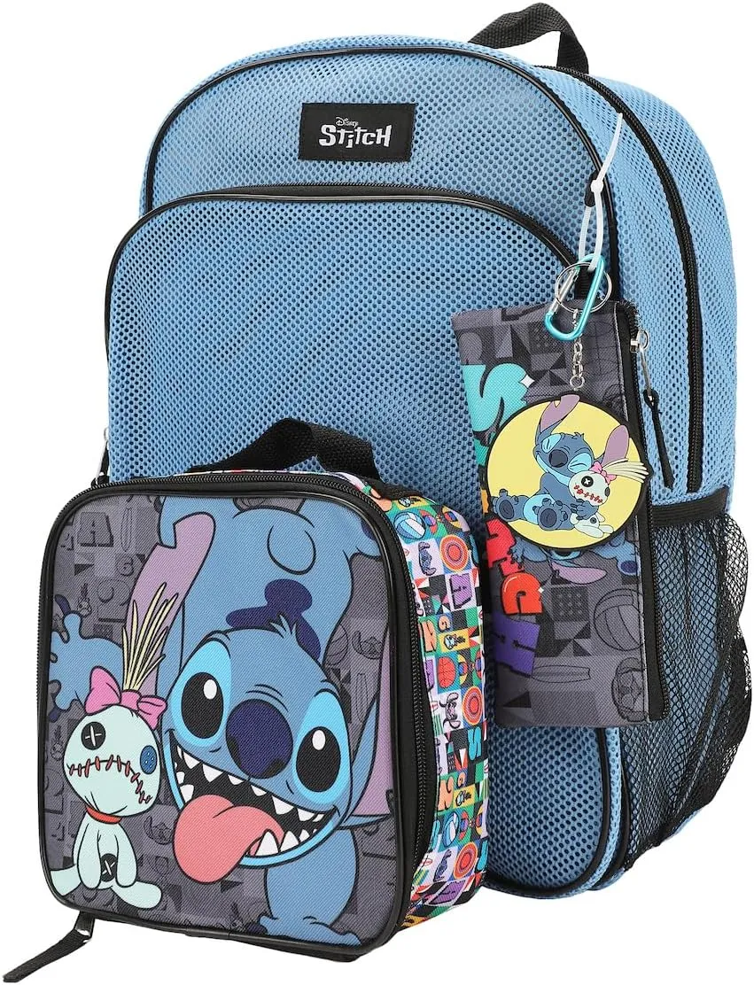 Disney's Stitch 5-Piece Mesh Backpack & Lunchbox Set