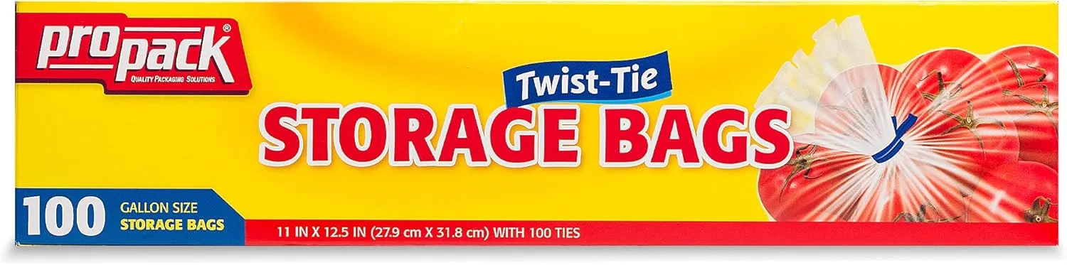 Disposable Plastic Storage Bags with Original Twist Tie, 1 Gallon Size, 400 Bags, Great for Home, Office, Vacation, Traveling, Sandwich, Fruits, Nuts, Cake, Cookies, Or Any Snacks (4 Packs)