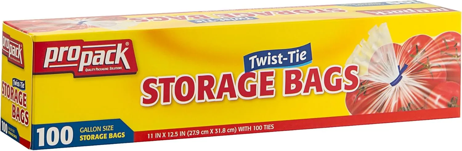 Disposable Plastic Storage Bags with Original Twist Tie, 1 Gallon Size, 400 Bags, Great for Home, Office, Vacation, Traveling, Sandwich, Fruits, Nuts, Cake, Cookies, Or Any Snacks (4 Packs)