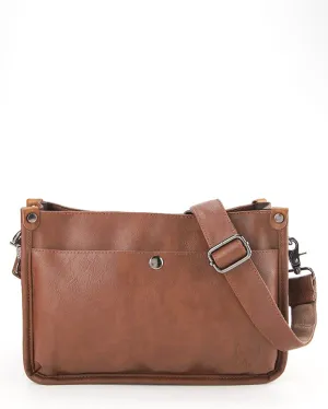 Distressed Leather Essential Crossbody Bag - Camel