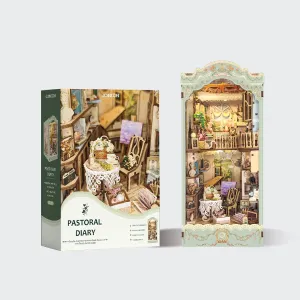 DIY Book Nook Kit Wooden Decorative Bookend Stand Model 3D Miniature House Kit for Adults - Pastoral Diary BookNooks (SQ-09)