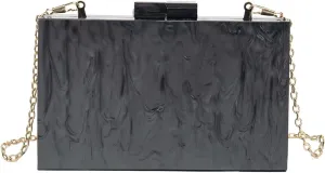 DJBM Women Marbling Box Clutch Bag Fashion Shiny Acrylic Chain Shoulder Purse for Evening Dinner