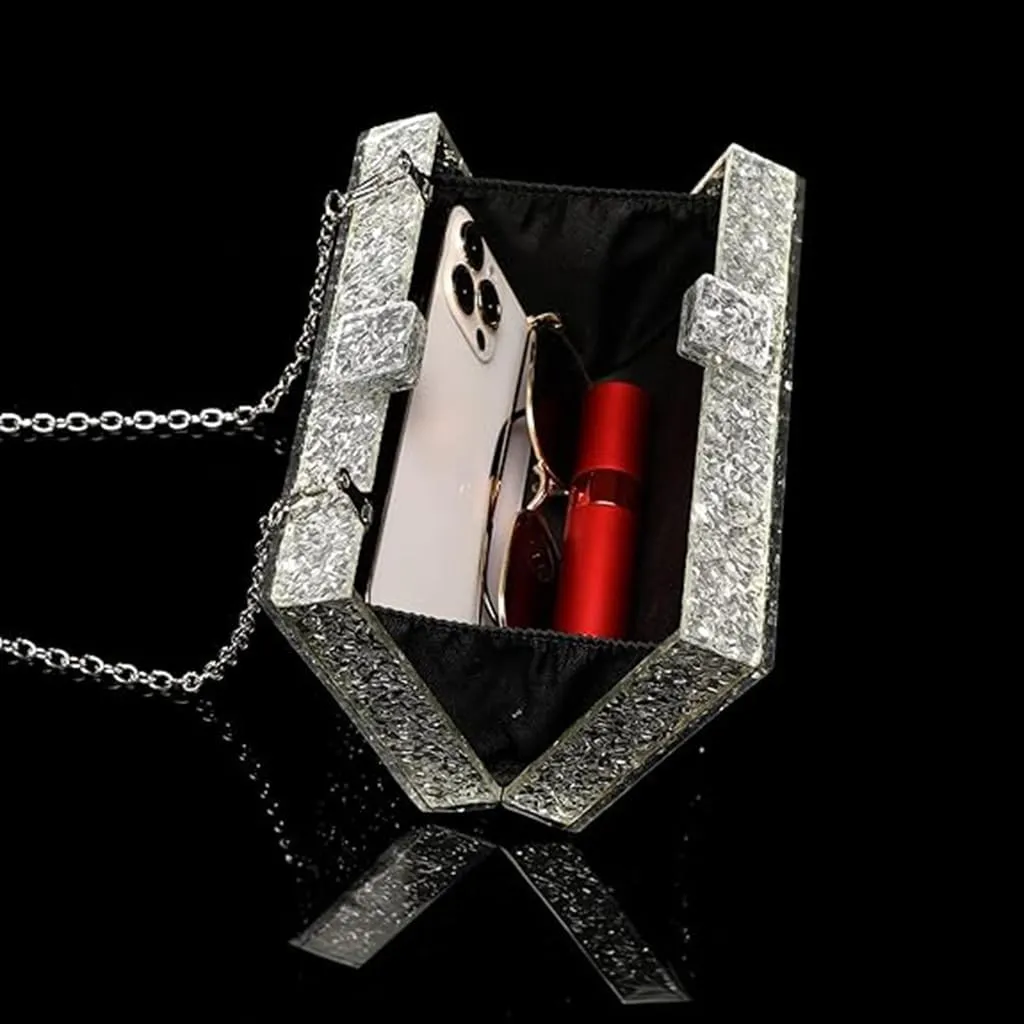 DJBM Women Marbling Box Clutch Bag Fashion Shiny Acrylic Chain Shoulder Purse for Evening Dinner