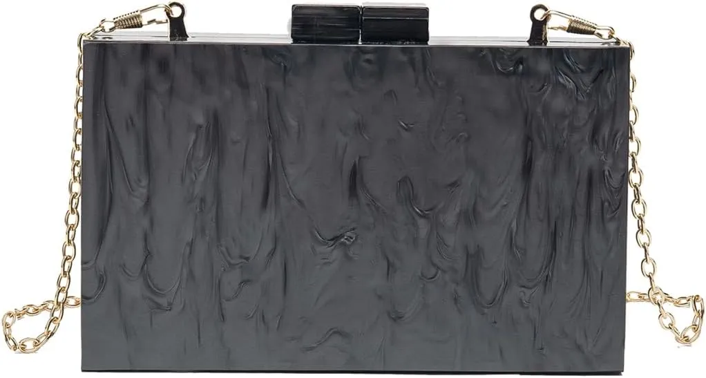 DJBM Women Marbling Box Clutch Bag Fashion Shiny Acrylic Chain Shoulder Purse for Evening Dinner