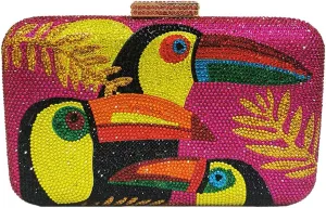 DJBM Women's Colorful Bird Crystal Bag Shiny Luxury Diamond Chain Purse for Night Dates Party