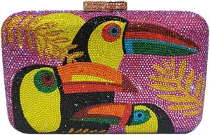 DJBM Women's Colorful Bird Crystal Bag Shiny Luxury Diamond Chain Purse for Night Dates Party