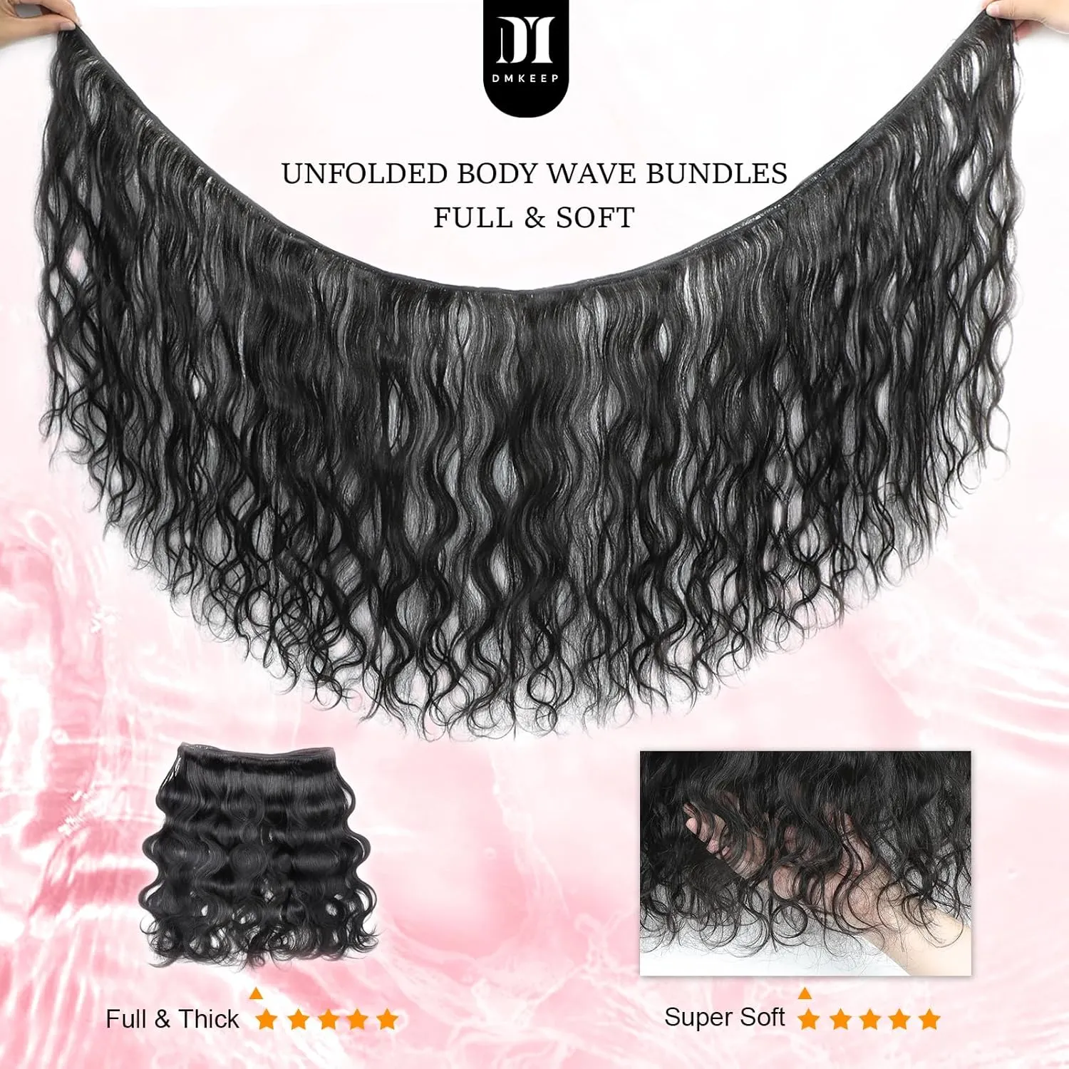 DMKEEP Body Wave Bundles with Closure Human Hair 12 14 16 10 Inch 100% Brazilian Unprocessed Virgin Hair 3 Bundles with 4x4 HD Transparent Lace Closure Free Part Human Hair Extensions Natural Color