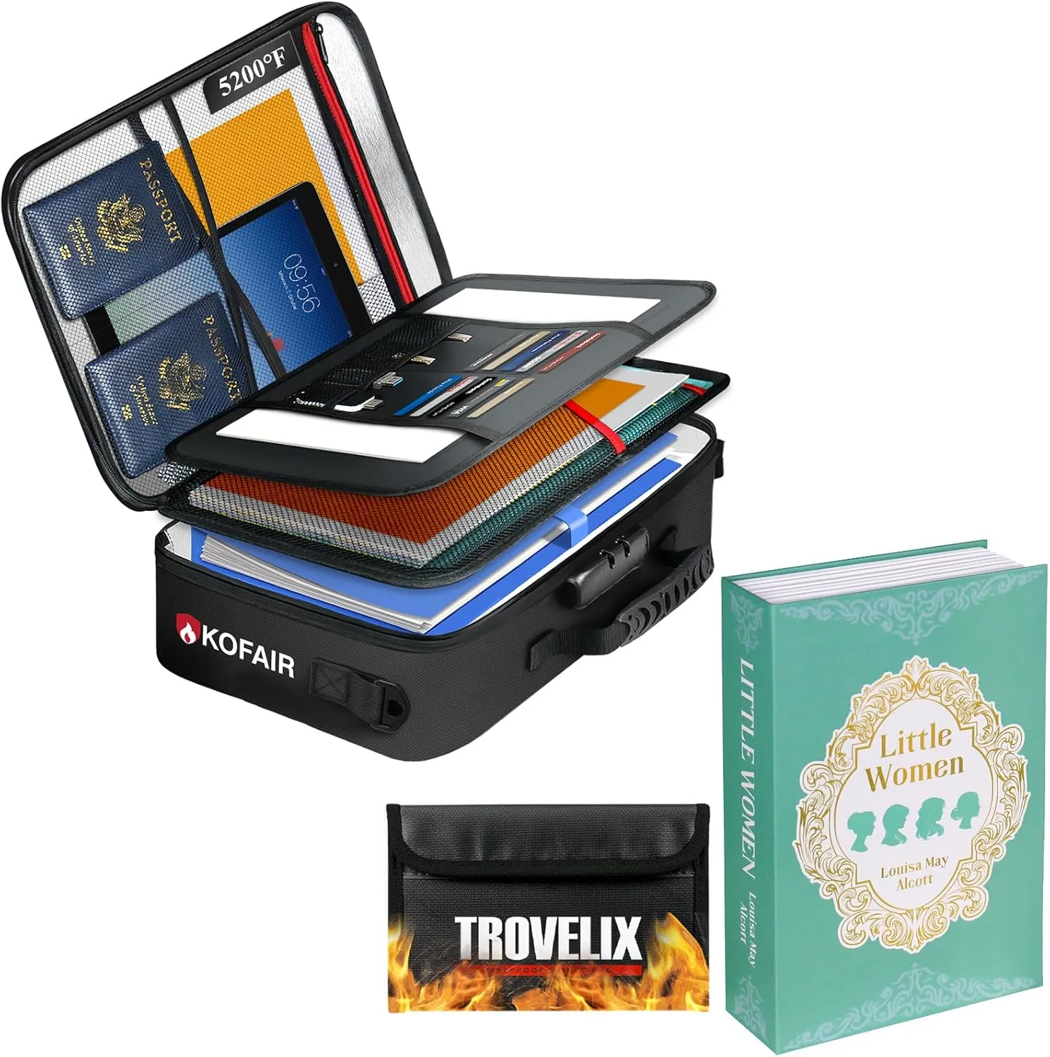 Document Bag with Multi-layer Compartments and Book Safe (LM) with Combination Lock