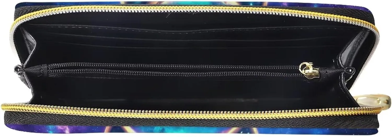 doginthehole Women's Wallet Aesthetic Starry Sky Wolf Design Large Capacity Zip Around Credit Card Holder Leather Ladies Wallet with Coin Purse