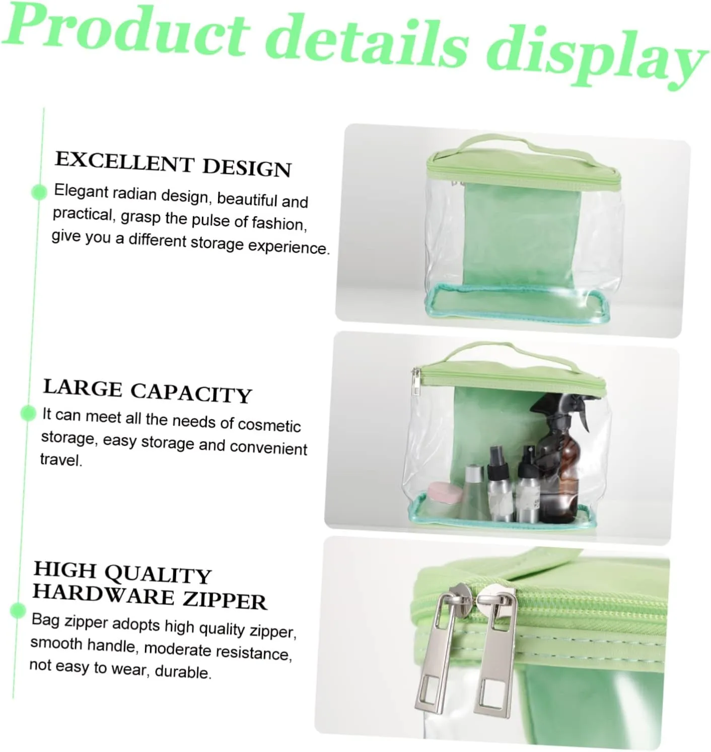 DOITOOL Transparent Cosmetic Bag with Zipper Makeup Box Travel, Green, medium