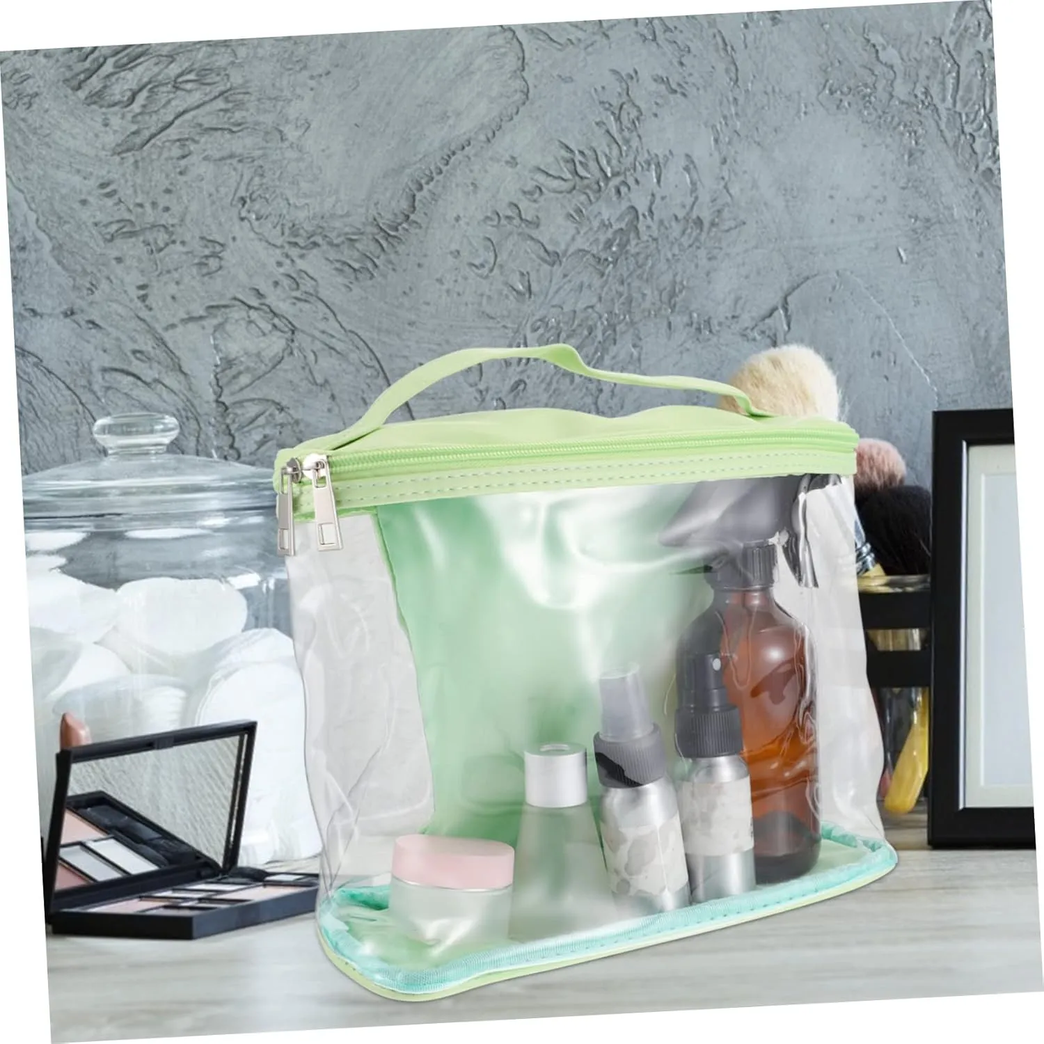 DOITOOL Transparent Cosmetic Bag with Zipper Makeup Box Travel, Green, medium