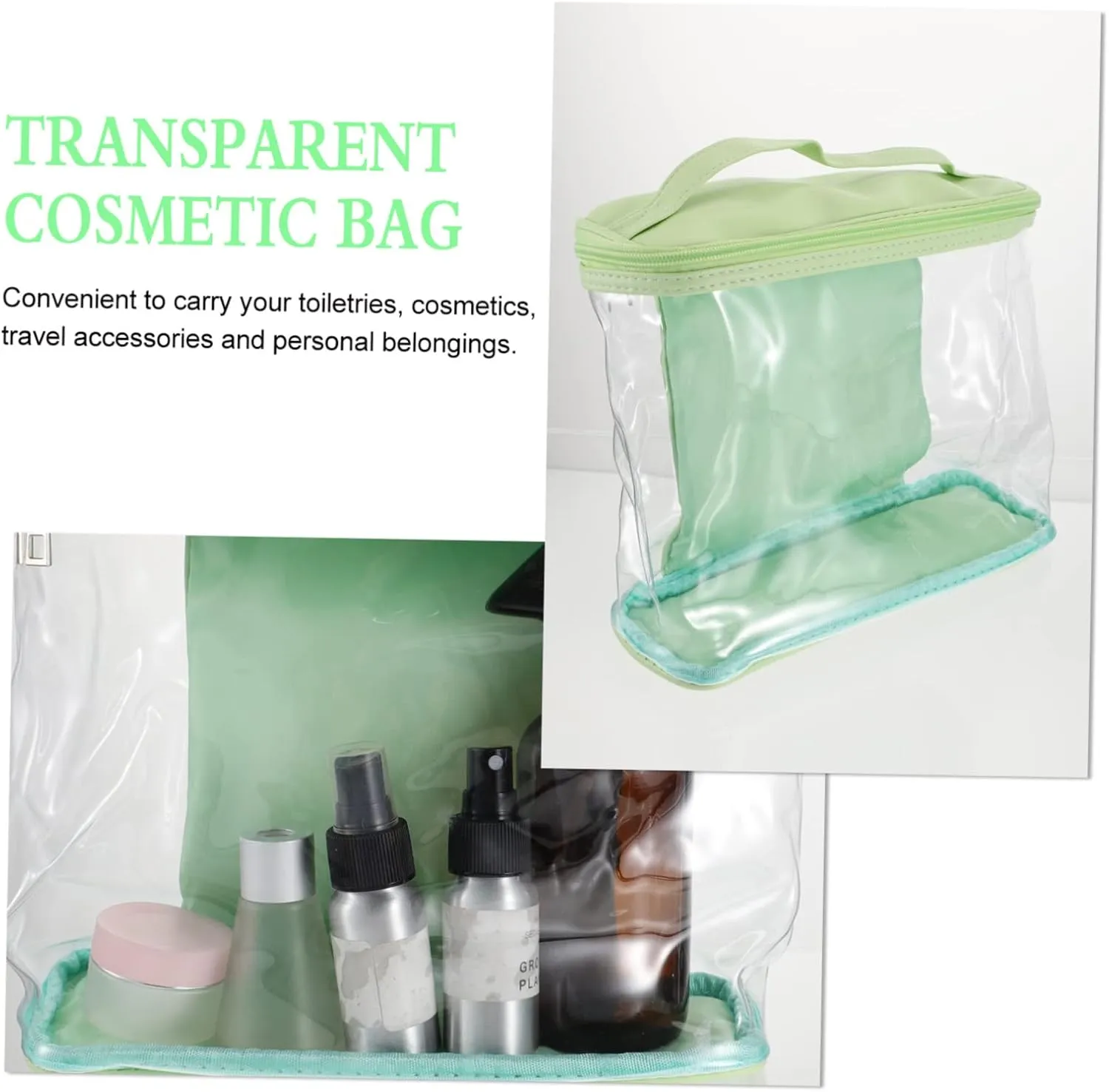 DOITOOL Transparent Cosmetic Bag with Zipper Makeup Box Travel, Green, medium