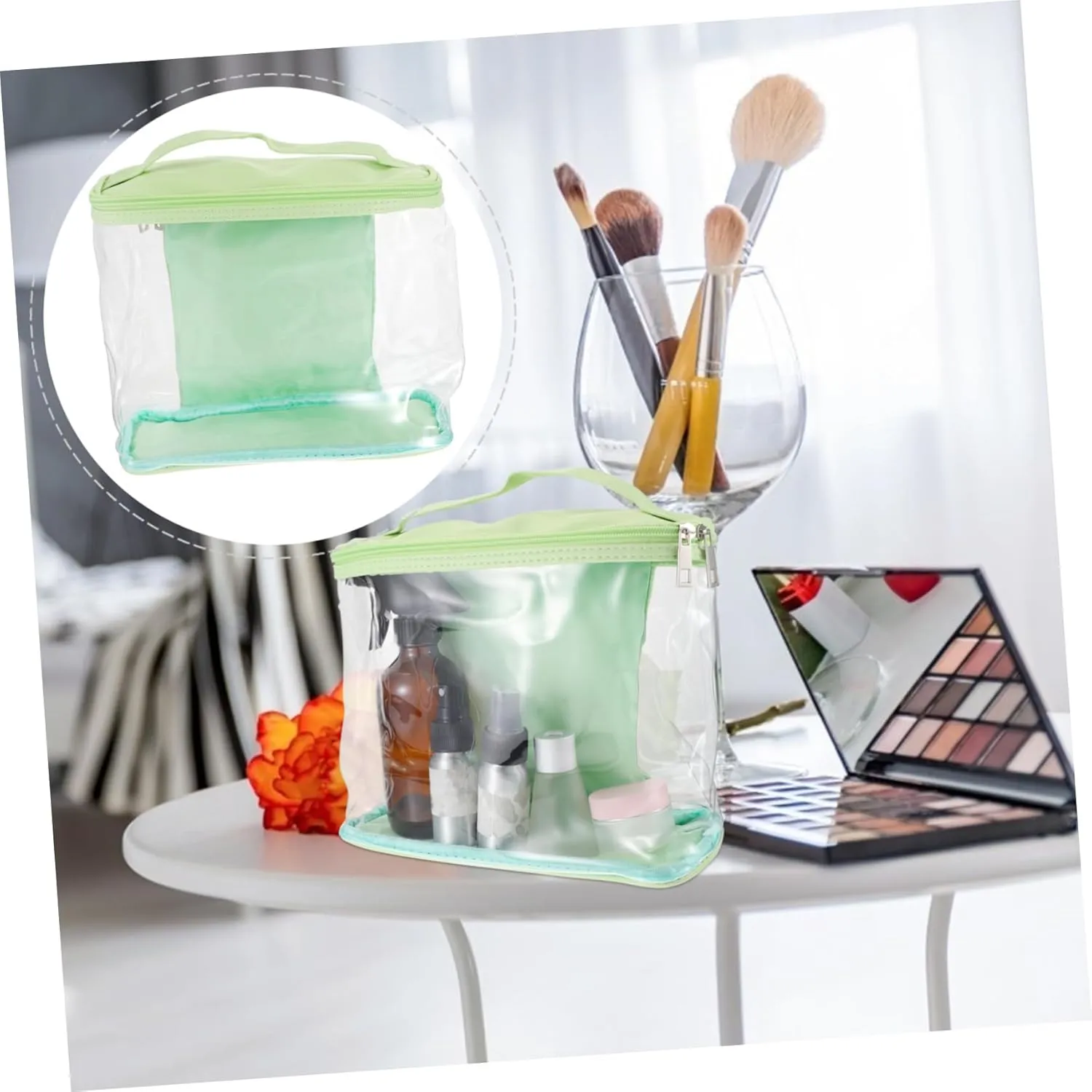 DOITOOL Transparent Cosmetic Bag with Zipper Makeup Box Travel, Green, medium