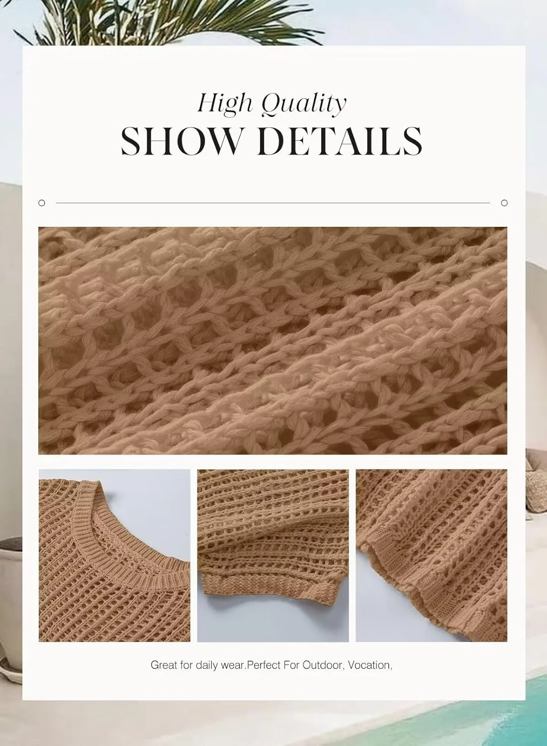 Dokotoo Womens Summer Scoop Neck Short Sleeve Sweater Casual Crochet Hollow Out Knit Tops Pullover Shirts Beach Coverup