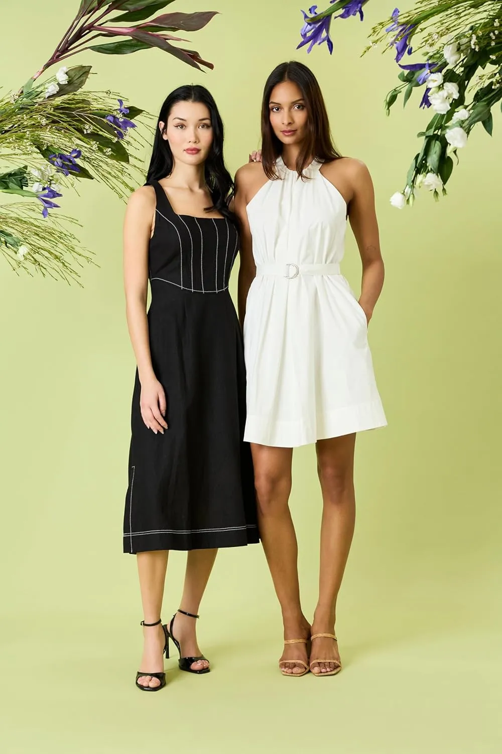 Donna Morgan Women's Square Neck Midi Linen Rayon A-line Sleeveless Tailored Summer Wedding Guest Cocktail Dress