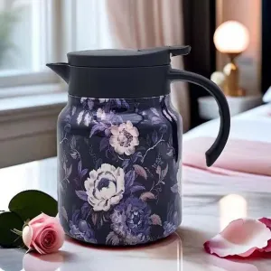 Doresty Thermos Tea Pot, Vintage Floral Pattern Tea Thermos – Built-In Infuser, 28 Oz/35 Oz, Insulated Teapot with Handle, Stainless Steel Thermal Coffee Carafe for Cold Hot Drinks(B,1000ml-Plastic ha