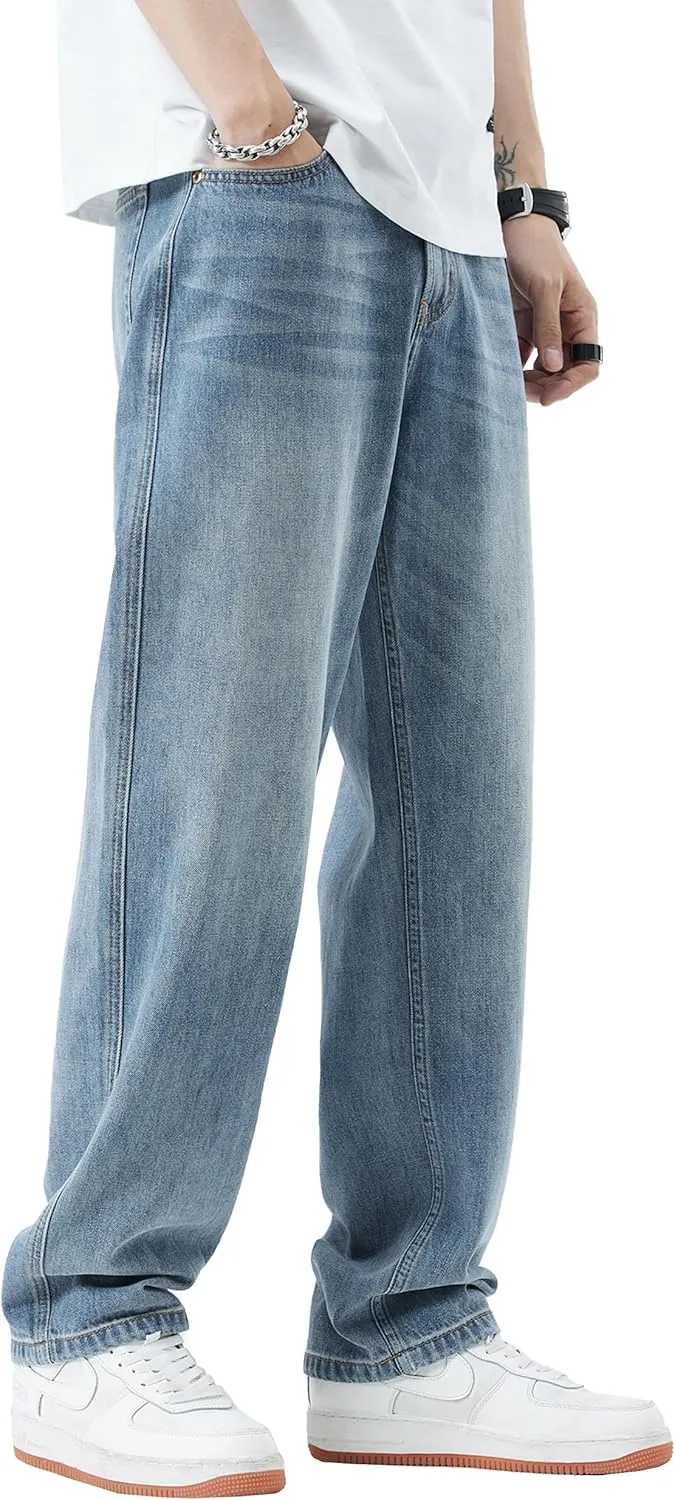 DOSLAVIDA Men's Baggy Jeans Loose Fit Ripped Distressed Jean Relaxed Skateboard Denim Pants with Holes
