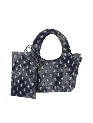 Dotted distressed denim tote and purse set
