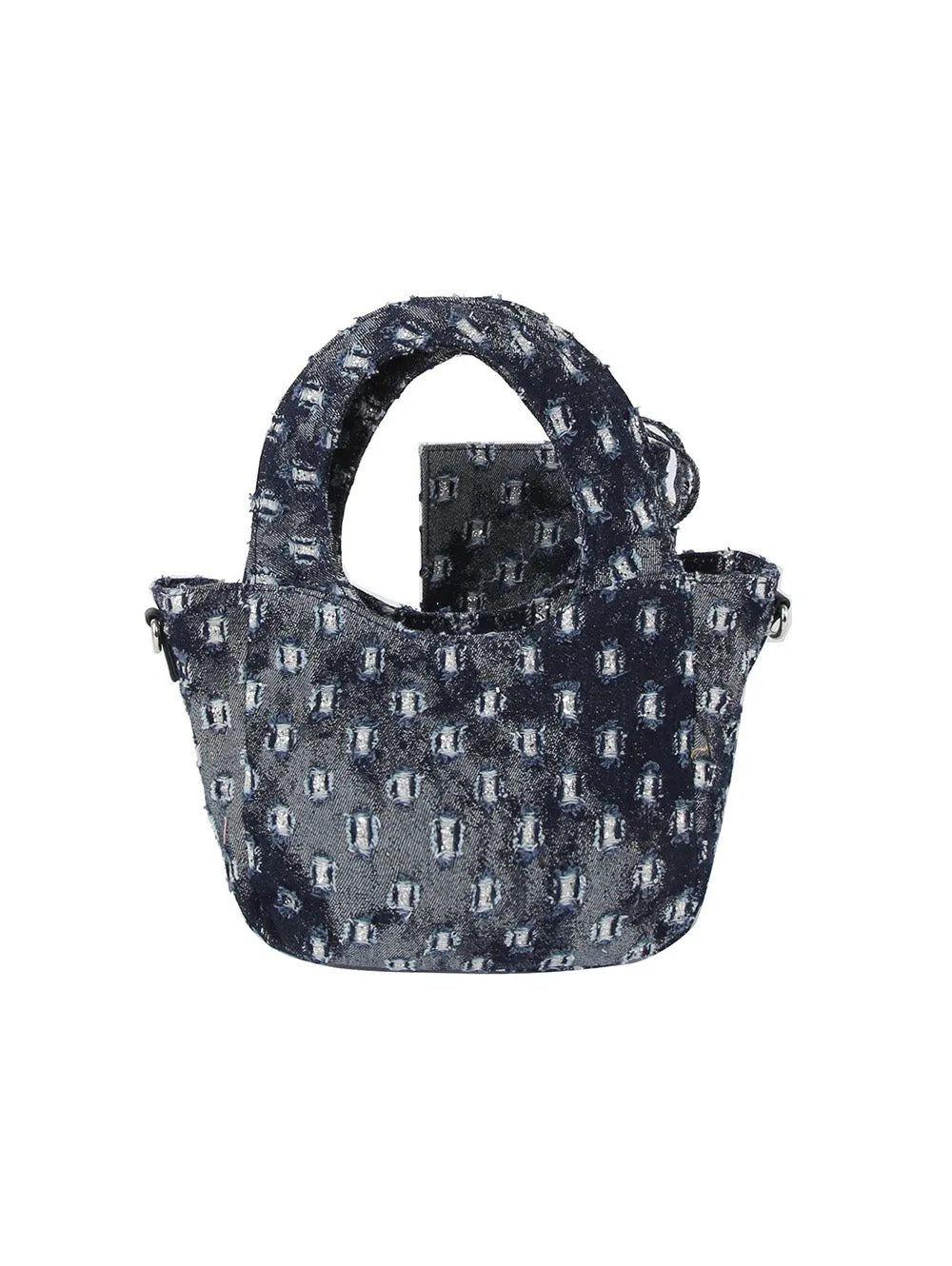 Dotted distressed denim tote and purse set