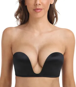 DotVol Women's Multiway Deep U Plunge Padded Push Up Convertible Bra