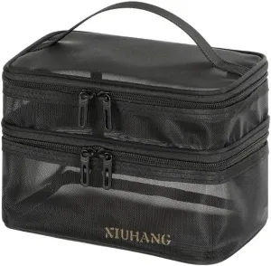 Double Layer Mesh Cosmetic Bag Zipper Storage Bag, Clear Cosmetic Bag Toiletry Bag Makeup Bag Handbag Travel Wash Bag